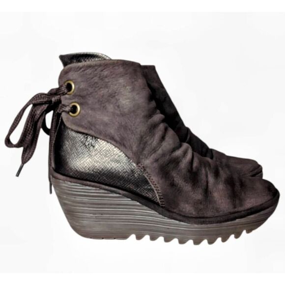 FLY LONDON Yama Brown Suede Wedge Boot Size 39 - Picture 2 of 9